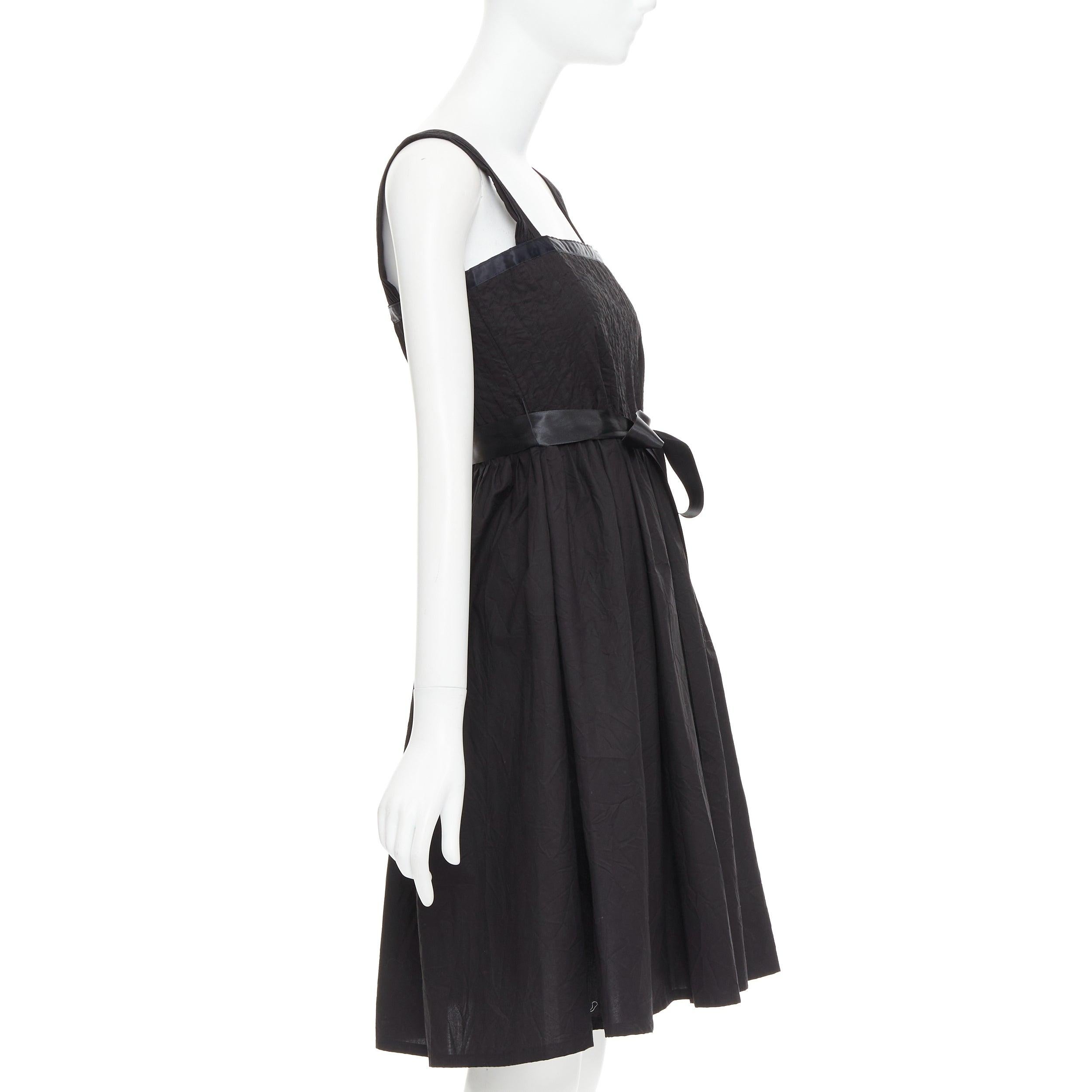 BURBERRY LONDON black cotton pleated waist ribbon tie babydoll dress UK8 S In Excellent Condition For Sale In Hong Kong, NT