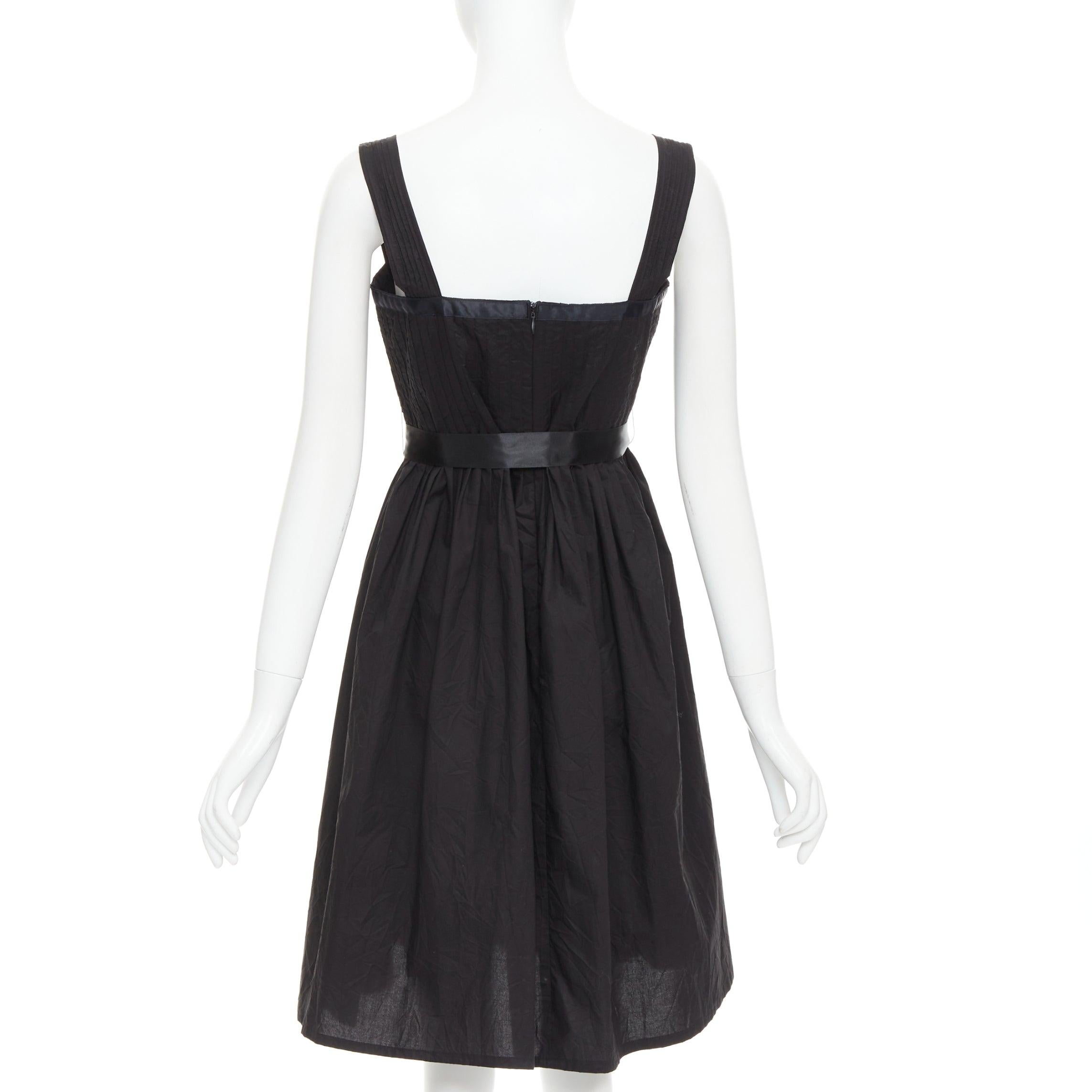 Women's BURBERRY LONDON black cotton pleated waist ribbon tie babydoll dress UK8 S For Sale