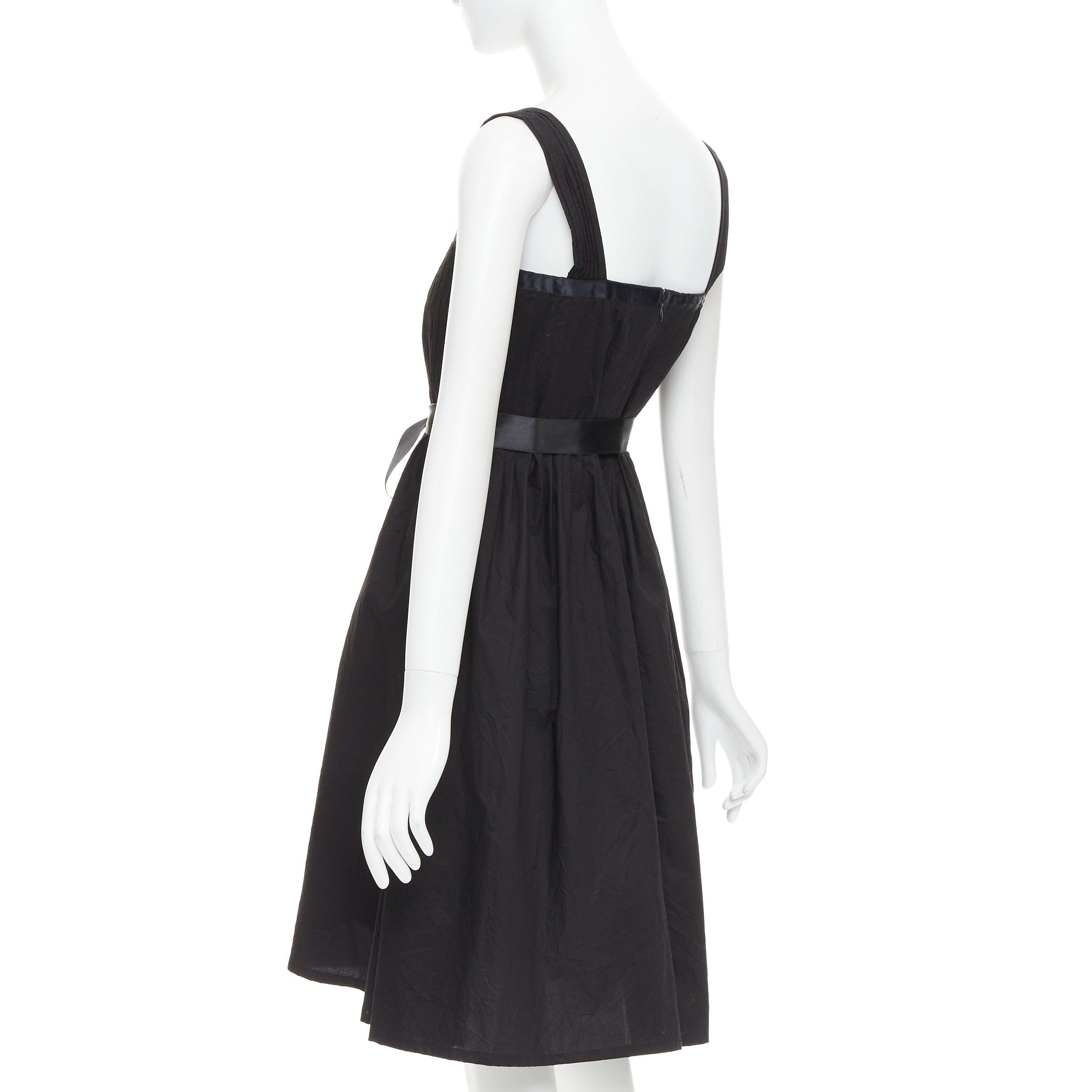 BURBERRY LONDON black cotton pleated waist ribbon tie babydoll dress UK8 S For Sale 1