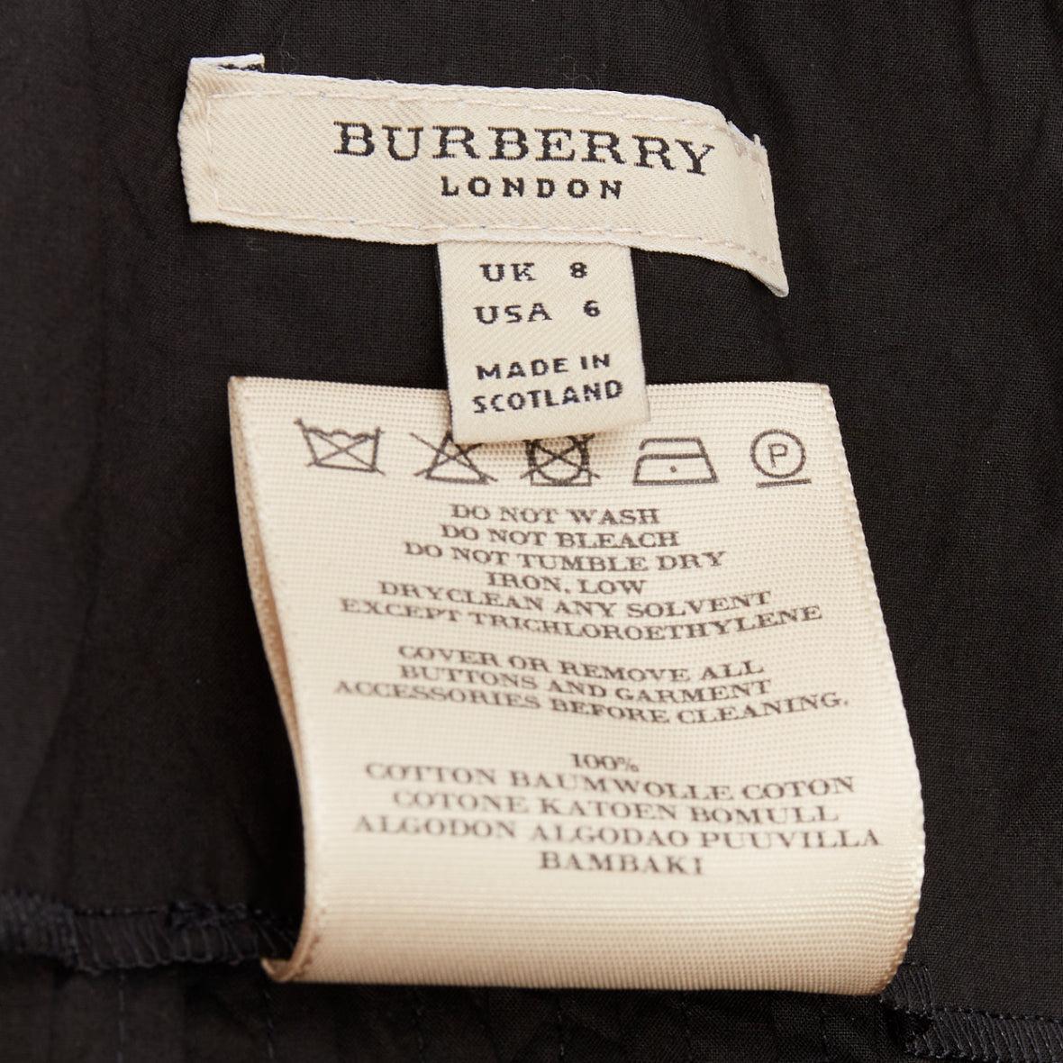 BURBERRY LONDON black cotton pleated waist ribbon tie babydoll dress UK8 S For Sale 3