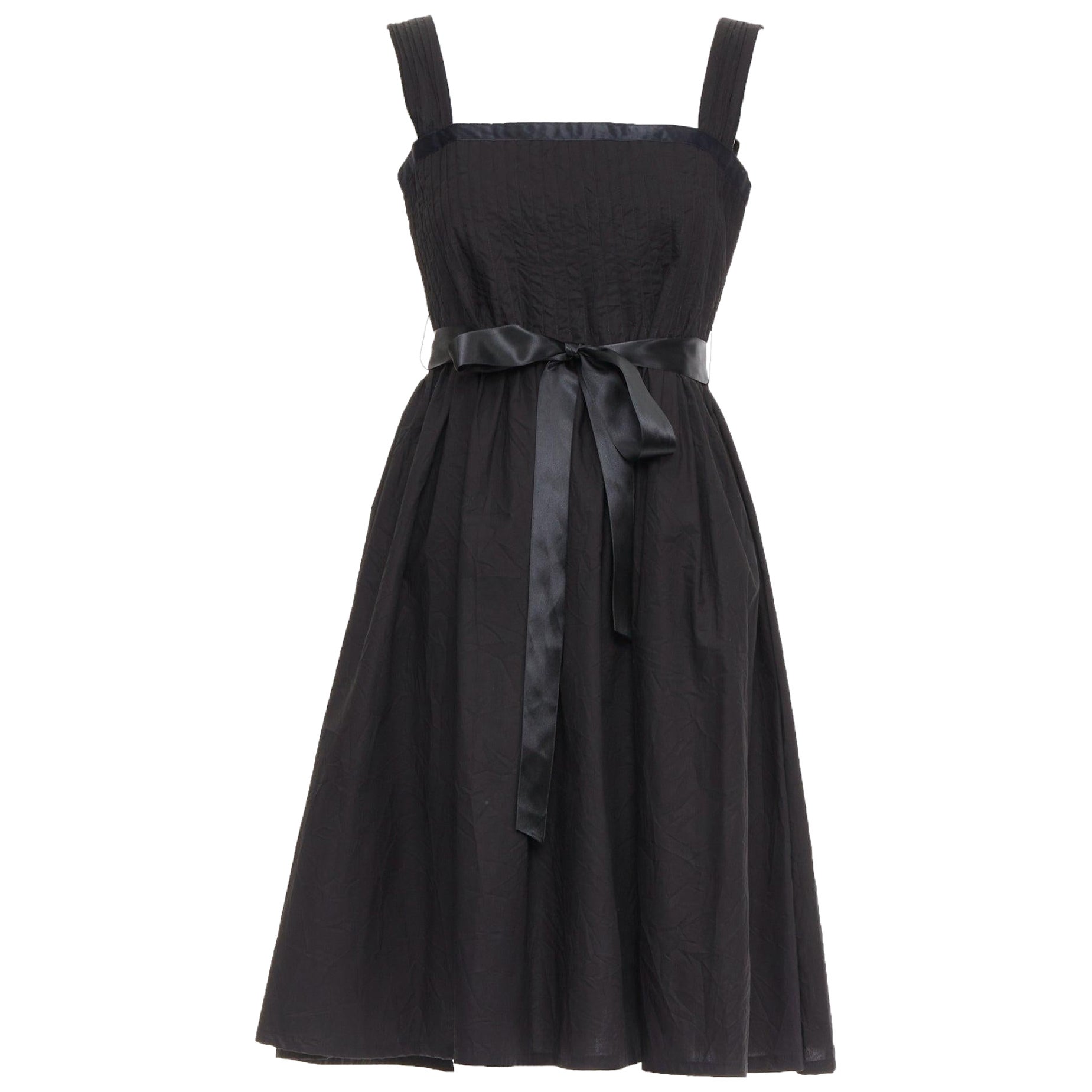 BURBERRY LONDON schwarz Baumwolle plissiert Taille Schleife Krawatte Babydoll Kleid UK8 S