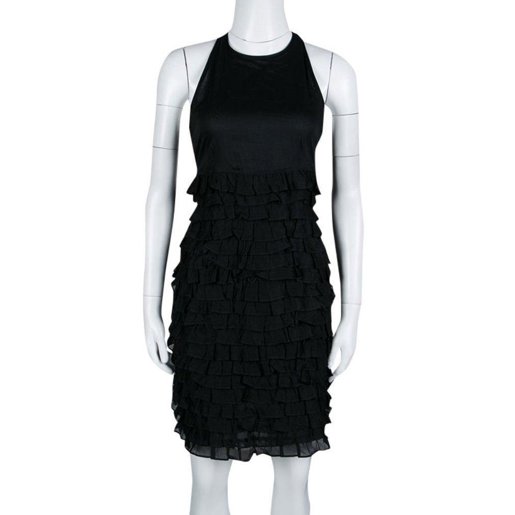 black dress with ruffles at the bottom