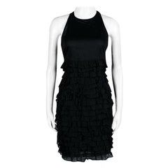 Burberry London Black Cotton Tiered Ruffle Bottom Sleeveless Dress S