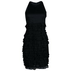 Burberry London Black Cotton Tiered Ruffle Bottom Sleeveless Dress S