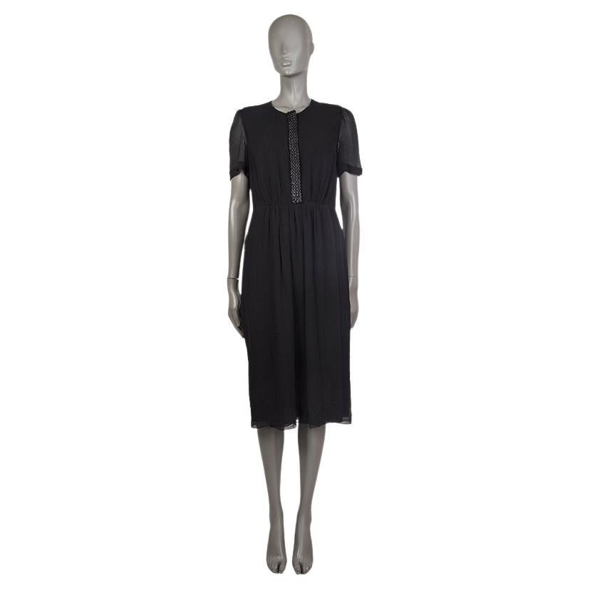 BURBERRY LONDON black EMBELLISHED SHORT SLEEVE CREPE Dress 12 L For Sale