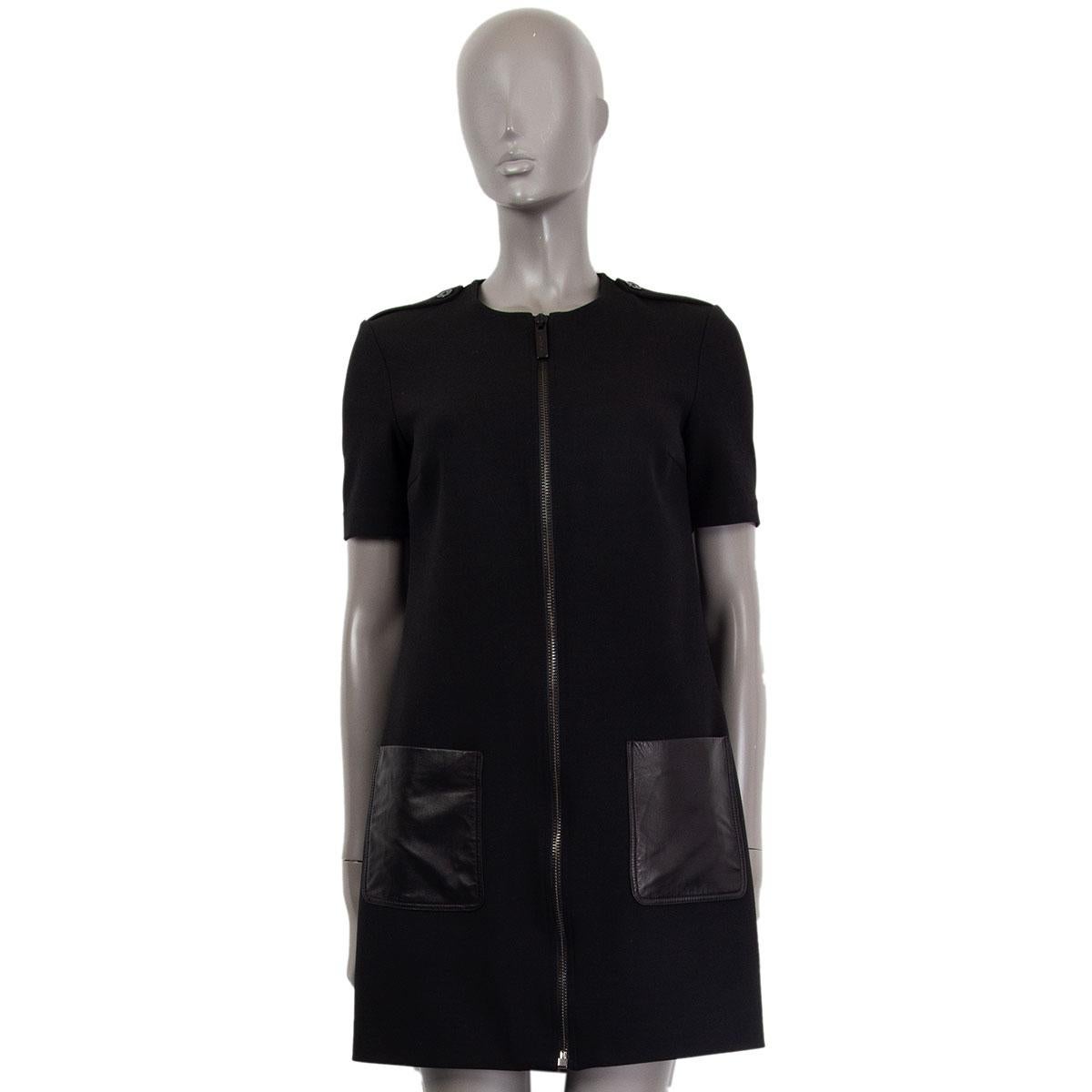 Black BURBERRY LONDON black LEATHER PATCH POCKET ZIP FRONT SHIFT Dress 6 XS For Sale