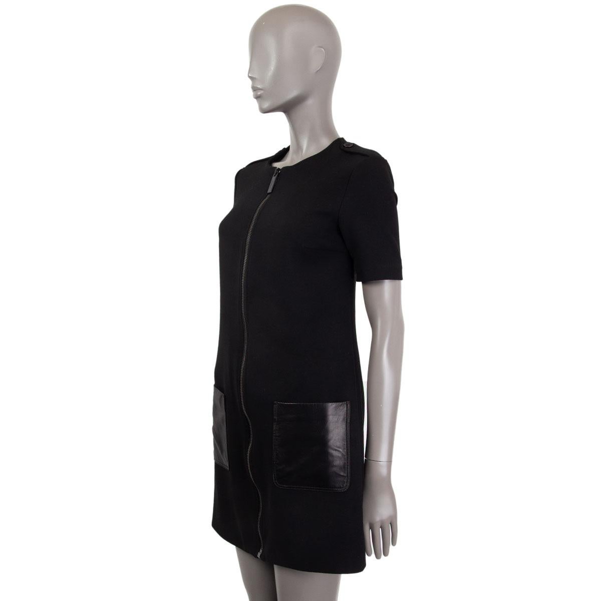 Women's BURBERRY LONDON black LEATHER PATCH POCKET ZIP FRONT SHIFT Dress 6 XS For Sale