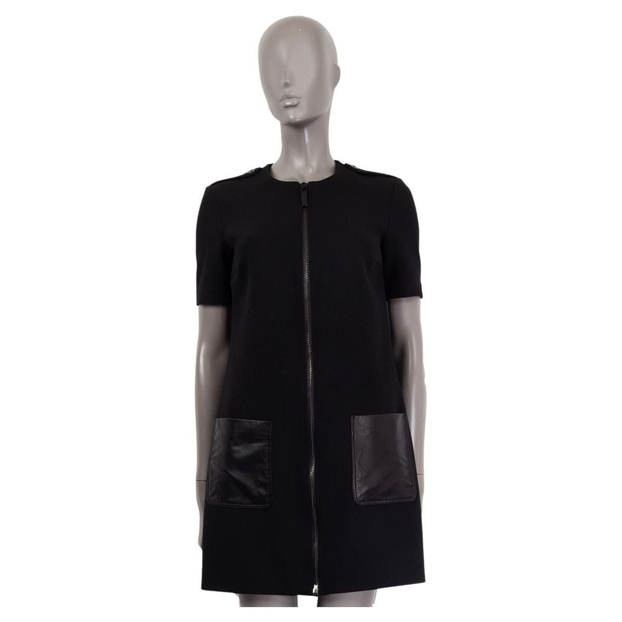 BURBERRY LONDON black LEATHER PATCH POCKET ZIP FRONT SHIFT Dress 6 XS For Sale