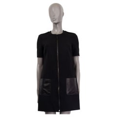 BURBERRY LONDON black LEATHER PATCH POCKET ZIP FRONT SHIFT Dress 6 XS