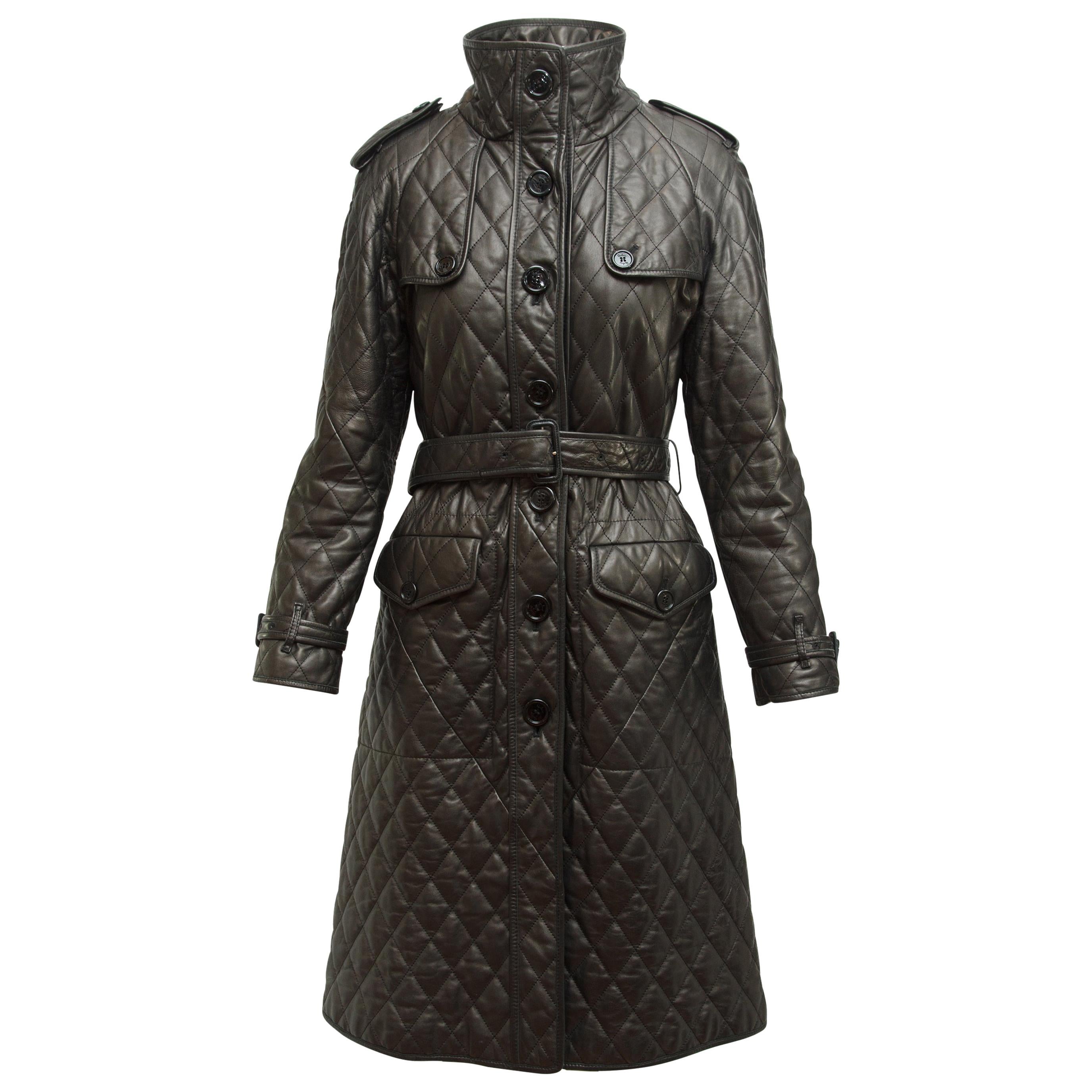 Burberry London Black Leather Quilted Leather Trenchcoat For Sale at 1stDibs