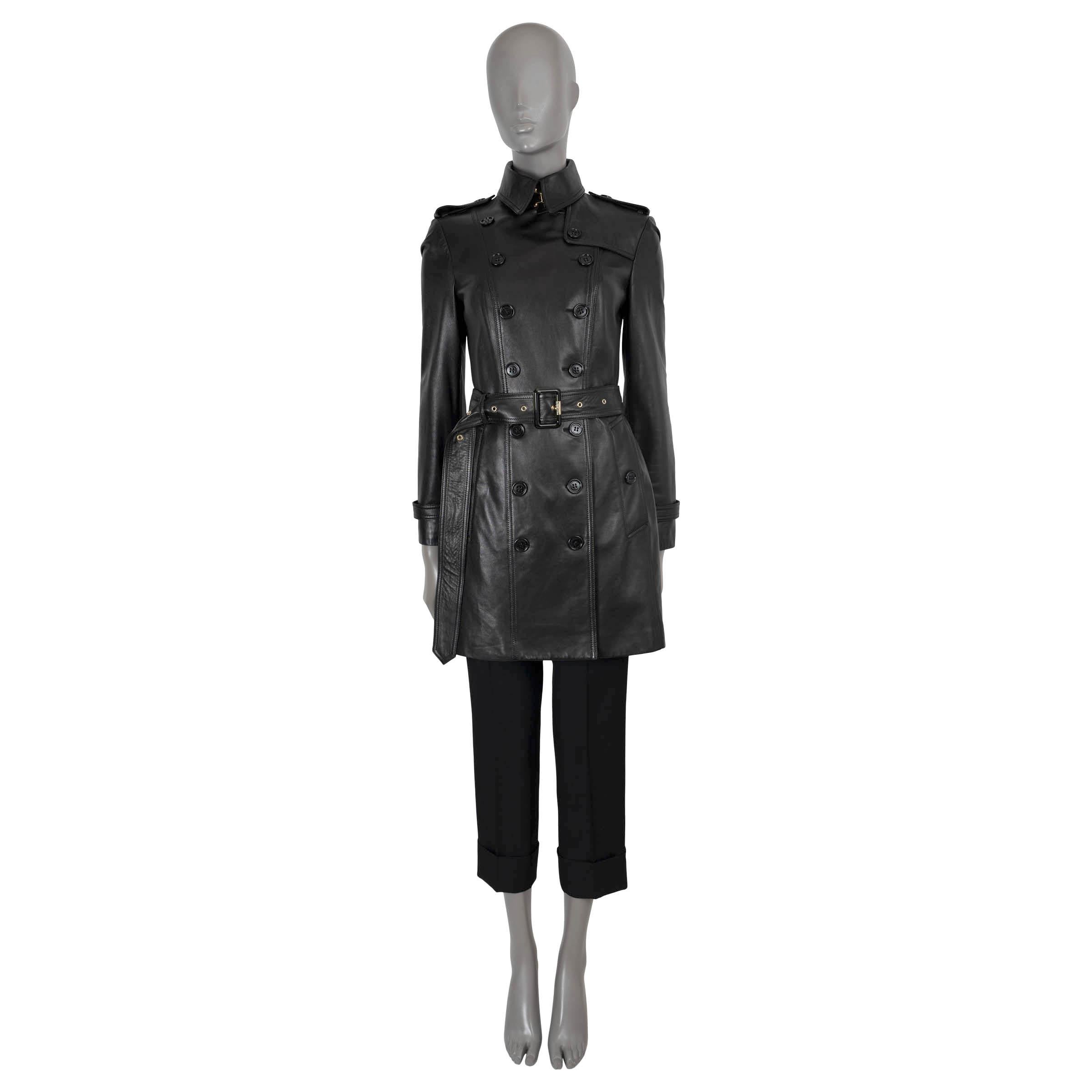 De las mujeres BURBERRY LONDON cuero negro SANDRINGHAM TRENCH Abrigo Chaqueta 8 S en venta