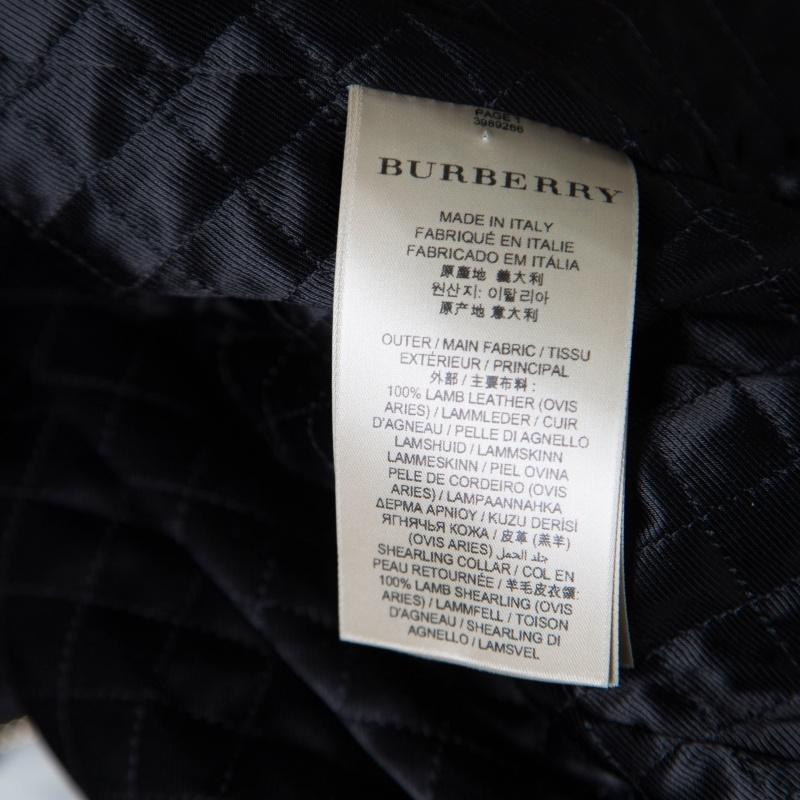 Burberry London Black Quilted Lambskin Leather Shearling Collar Detail Jacket M In Good Condition In Dubai, Al Qouz 2