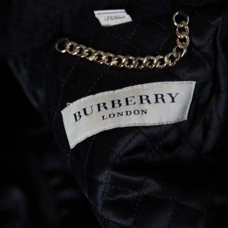 Burberry London Black Quilted Lambskin Leather Shearling Collar Detail Jacket M 1