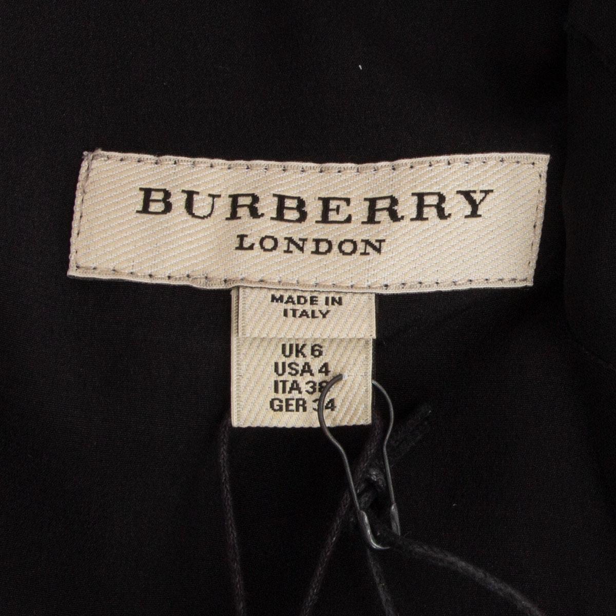 Women's BURBERRY LONDON black silk SCARF NECK DIAGONAL STRIPE Dress 6 XS
