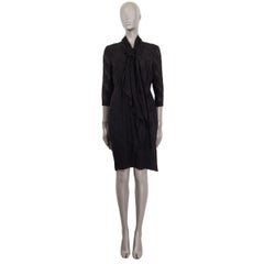 BURBERRY LONDON black silk SCARF NECK DIAGONAL STRIPE Dress 6 XS