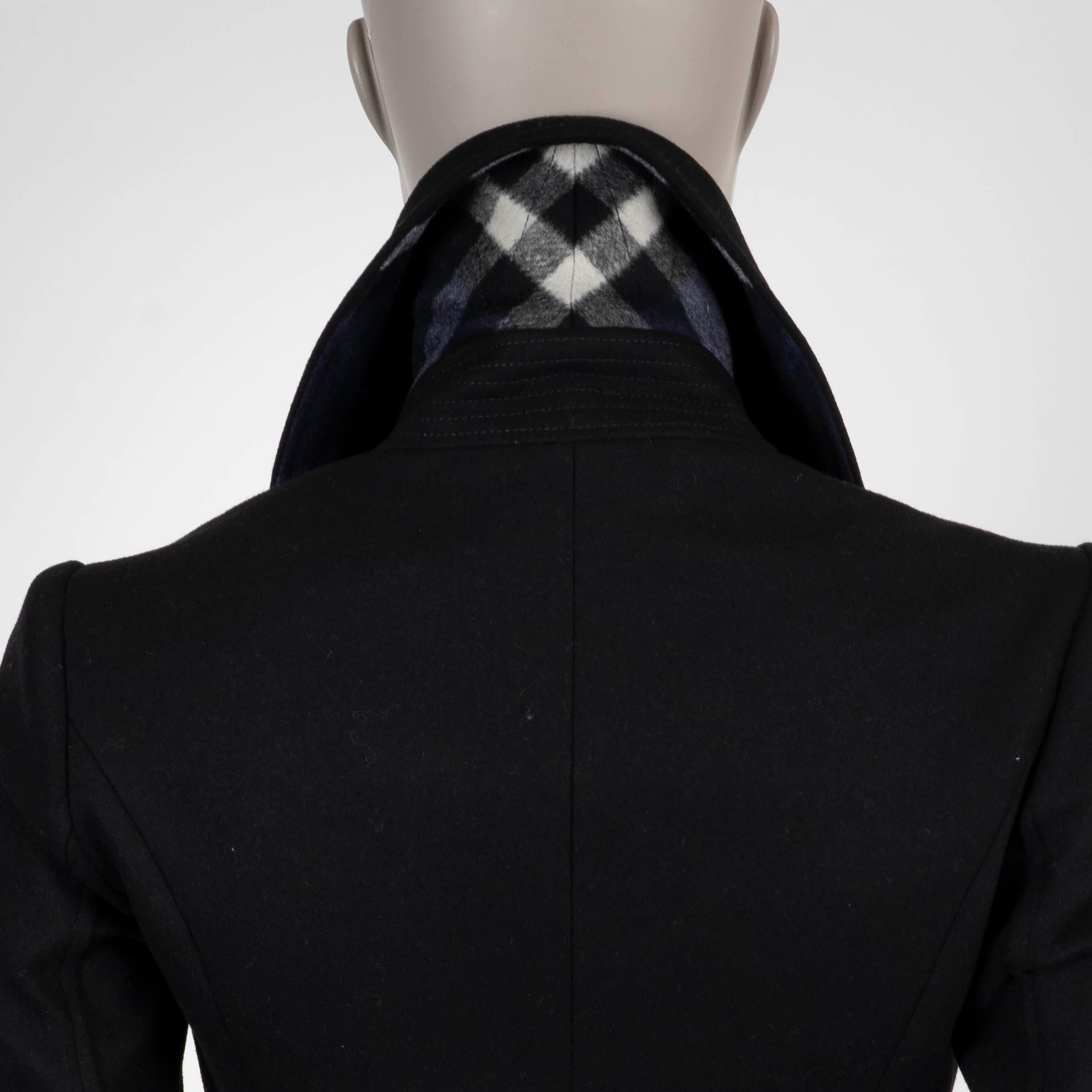 Burberry London Veste PEA COAT en feutre de laine noir UK 4 XXS en vente 1