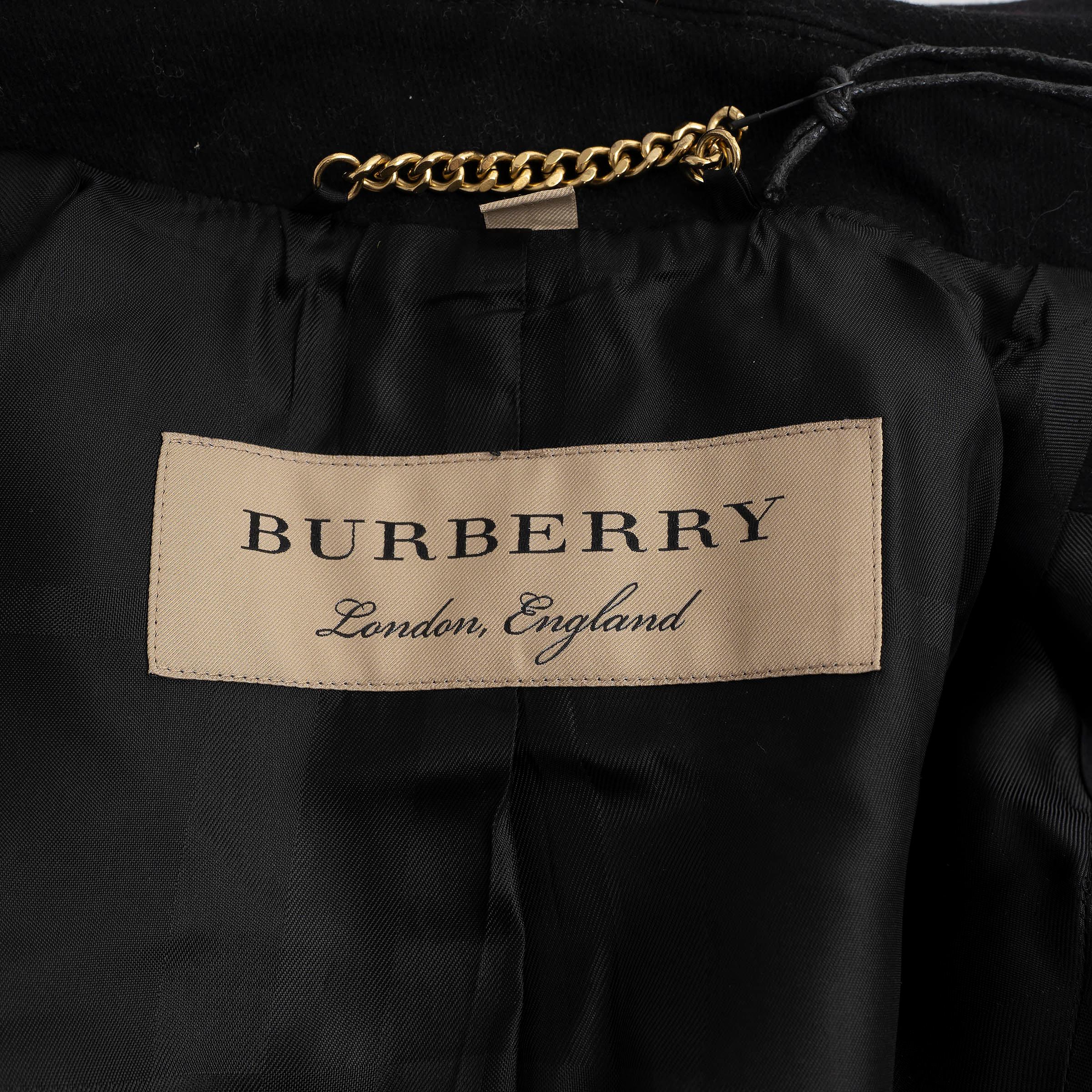Burberry London Veste PEA COAT en feutre de laine noir UK 4 XXS en vente 2