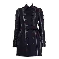 BURBERRY LONDON negro lana CUERO TRIMMED DOBLE PECHO Abrigo Chaqueta 6 XS