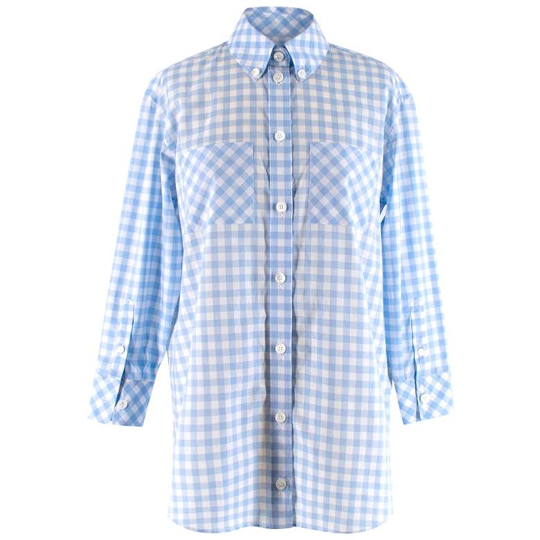 Burberry London Blue Gingham Cotton Poplin Shirt Dress - Size US 00 For Sale