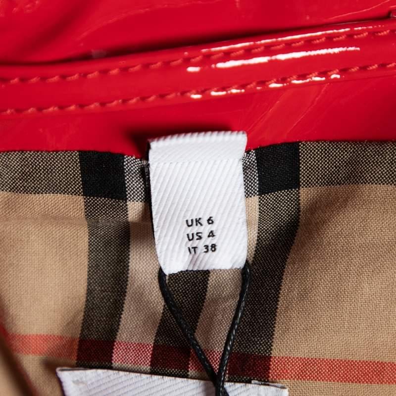 Burberry London Bright Red Faux Leather Belt Detail Coat S For Sale 2