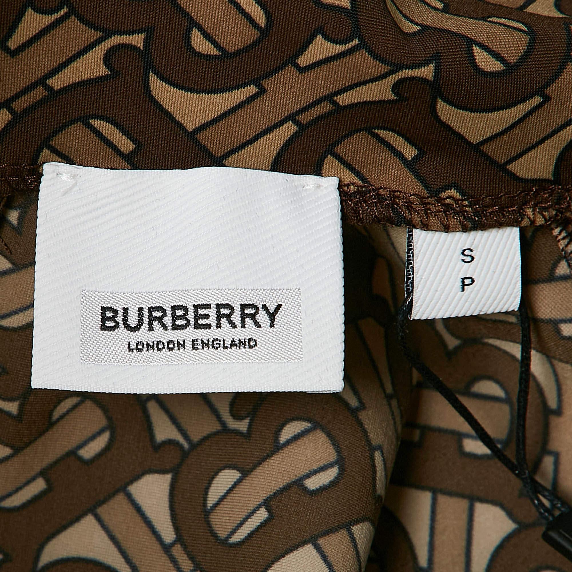 Burberry London Brown Bridle IP Pattern Jersey Top S In New Condition In Dubai, Al Qouz 2