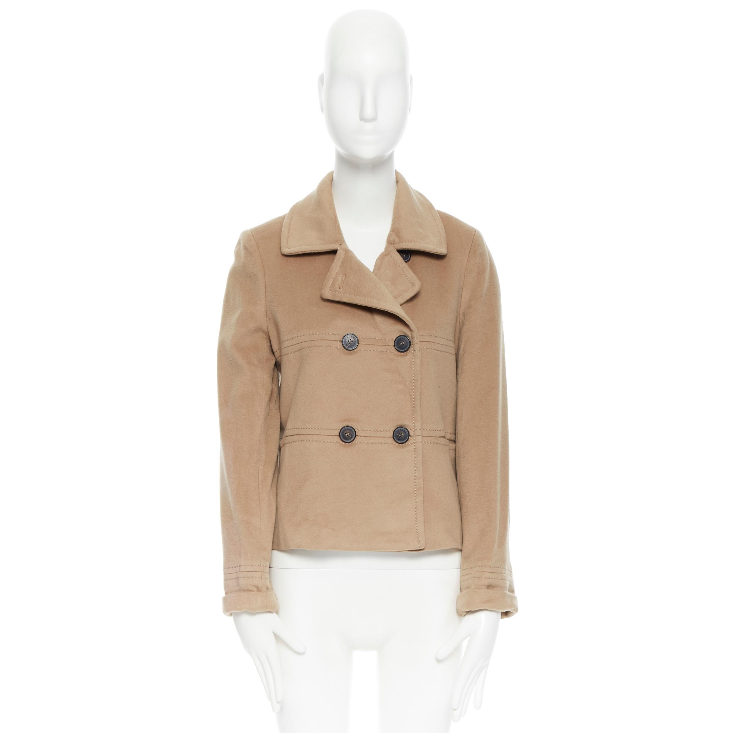 BURBERRY LONDON camel beige wool cashmere blend double breasted jacket US10
Brand: Burberry
Model Name / Style: Wool coat
Material: Wool cashmere blend
Color: Beige
Pattern: Solid
Closure: Button
Lining material: Viscose
Extra Detail: Long sleeve.