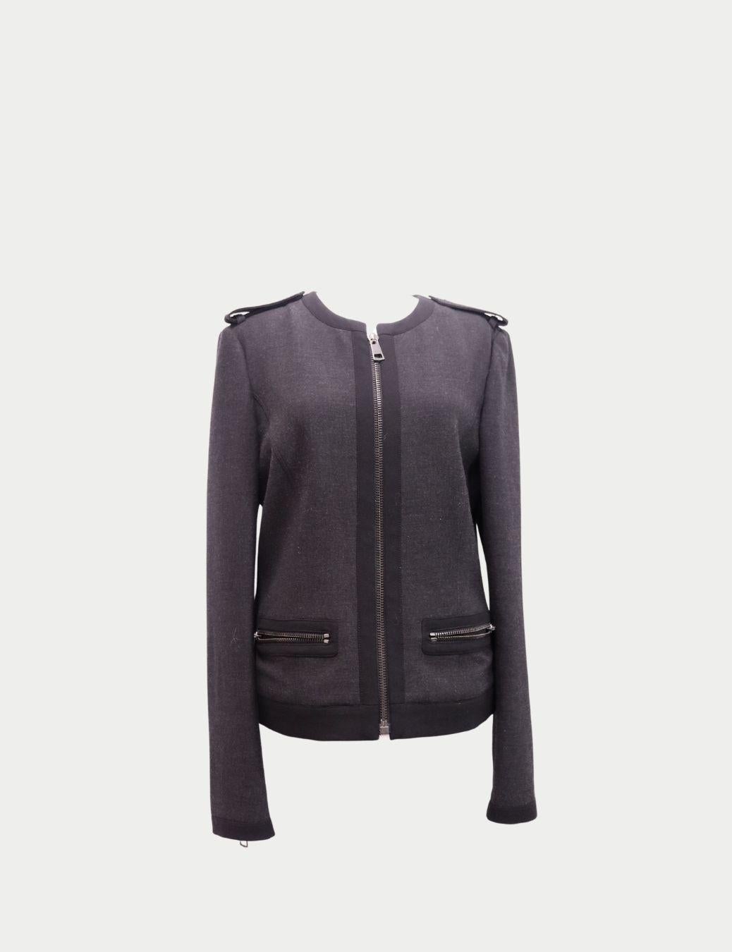Nero Burberry London Giacca con zip e spalline color carbone - US 10 / EU 42 in vendita