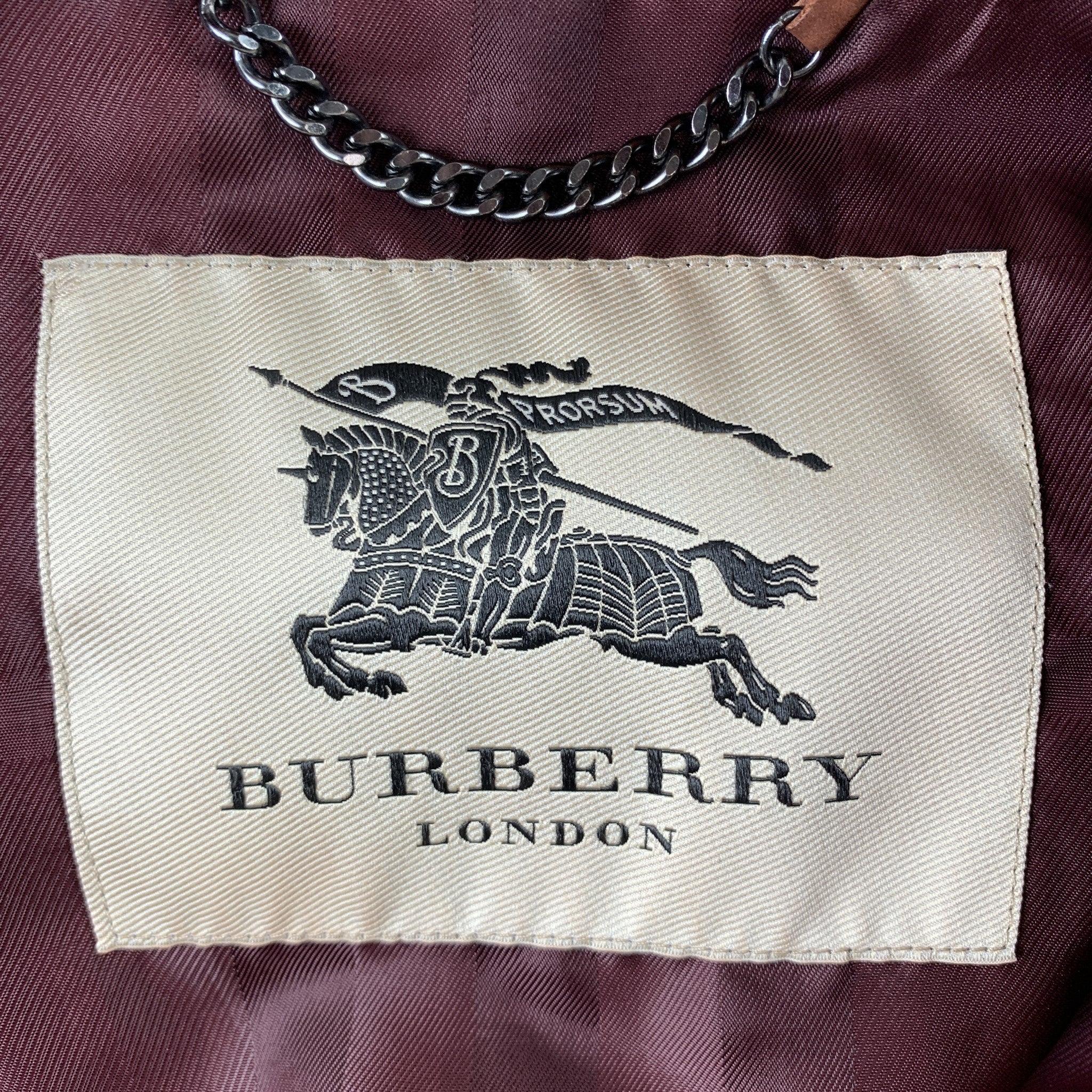 BURBERRY LONDON Chest Size 38 Brick Solid Zip Up Nubuck Leather Jacket For Sale 3