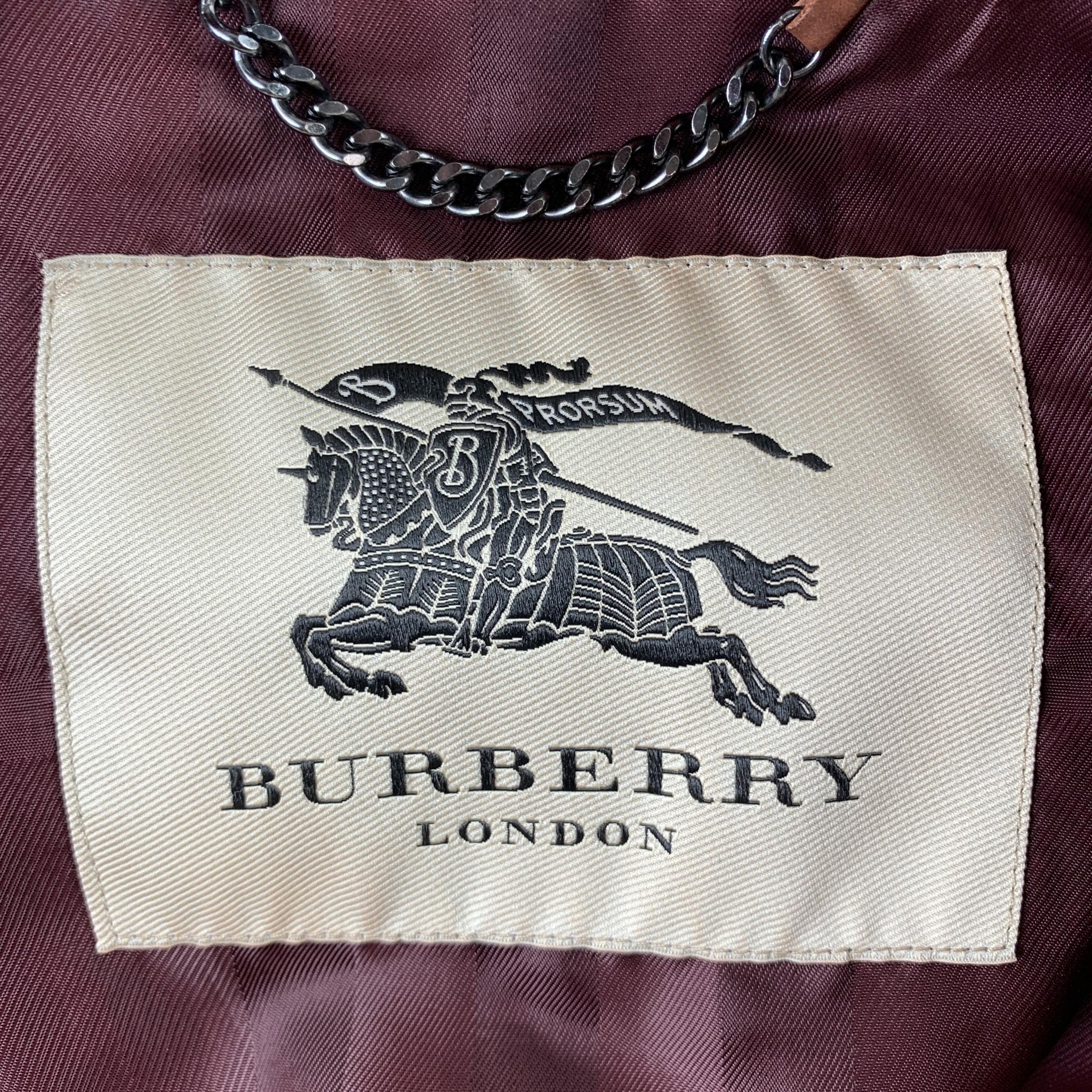 BURBERRY LONDON Chest Size 38 Brick Solid Zip Up Nubuck Leather Jacket In Excellent Condition In San Francisco, CA