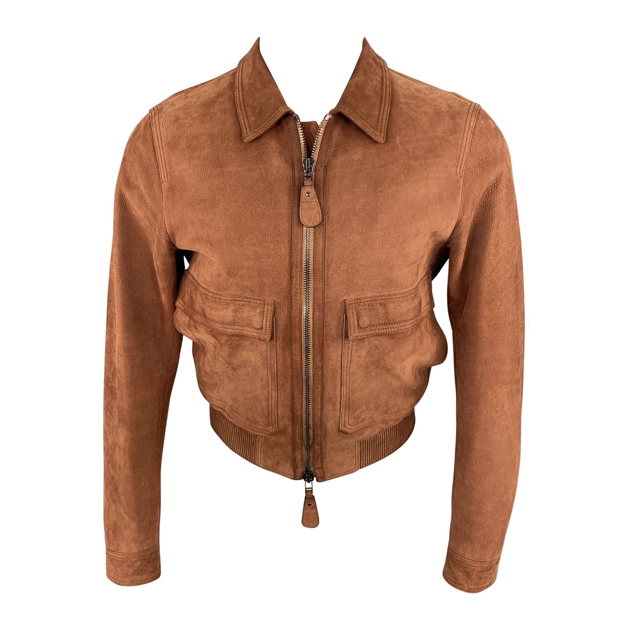 BURBERRY LONDON Coffre Taille 38 Brick Solid Zip Up Nubuck Leather Jacket