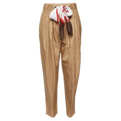Pantalon plissé Burberry London beige foncé avec écharpe en coton S