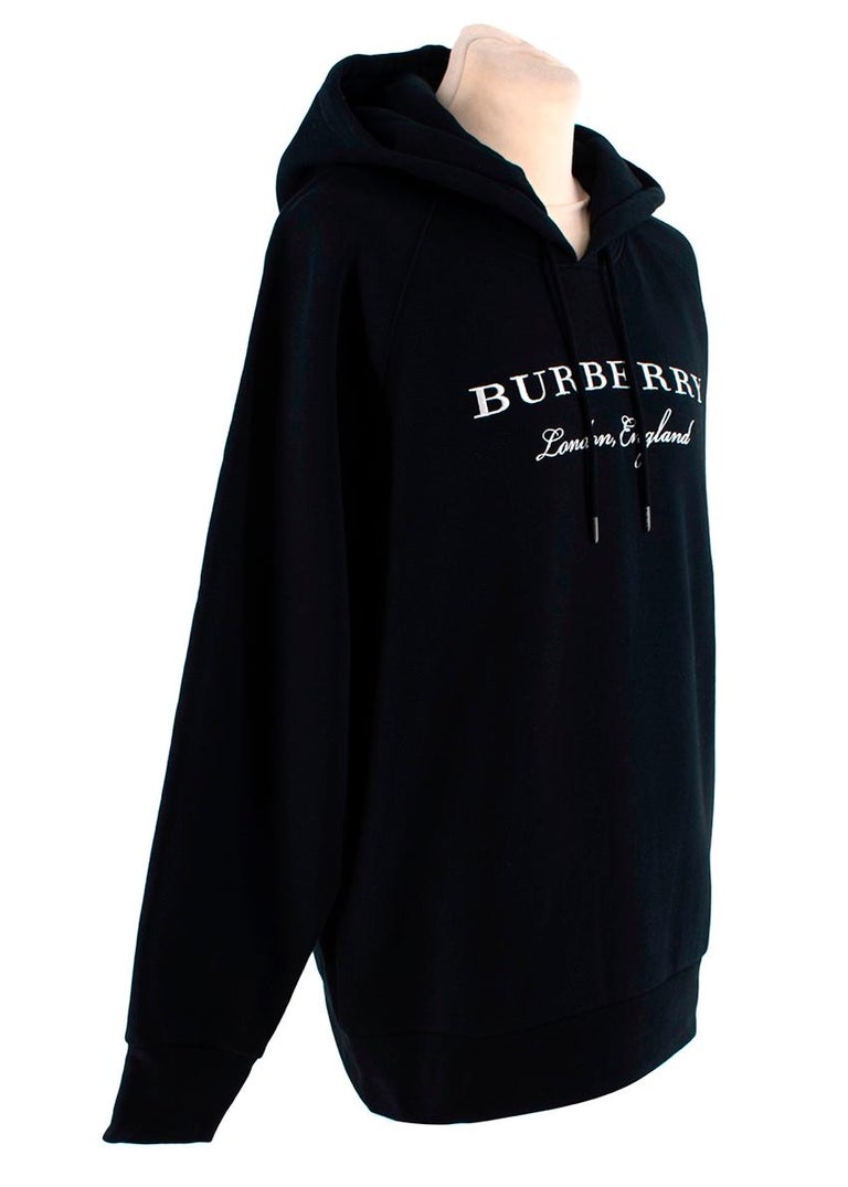 Burberry London England Embroidered Black Hoodie size L For Sale at 1stDibs
