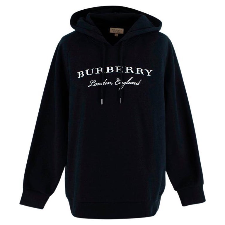 Burberry London England Embroidered Black Hoodie size L For Sale at 1stDibs