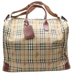 Vintage Burberry London Extra Large  Boston Duffle 2way 870122 Brown Coated Canvas Tote