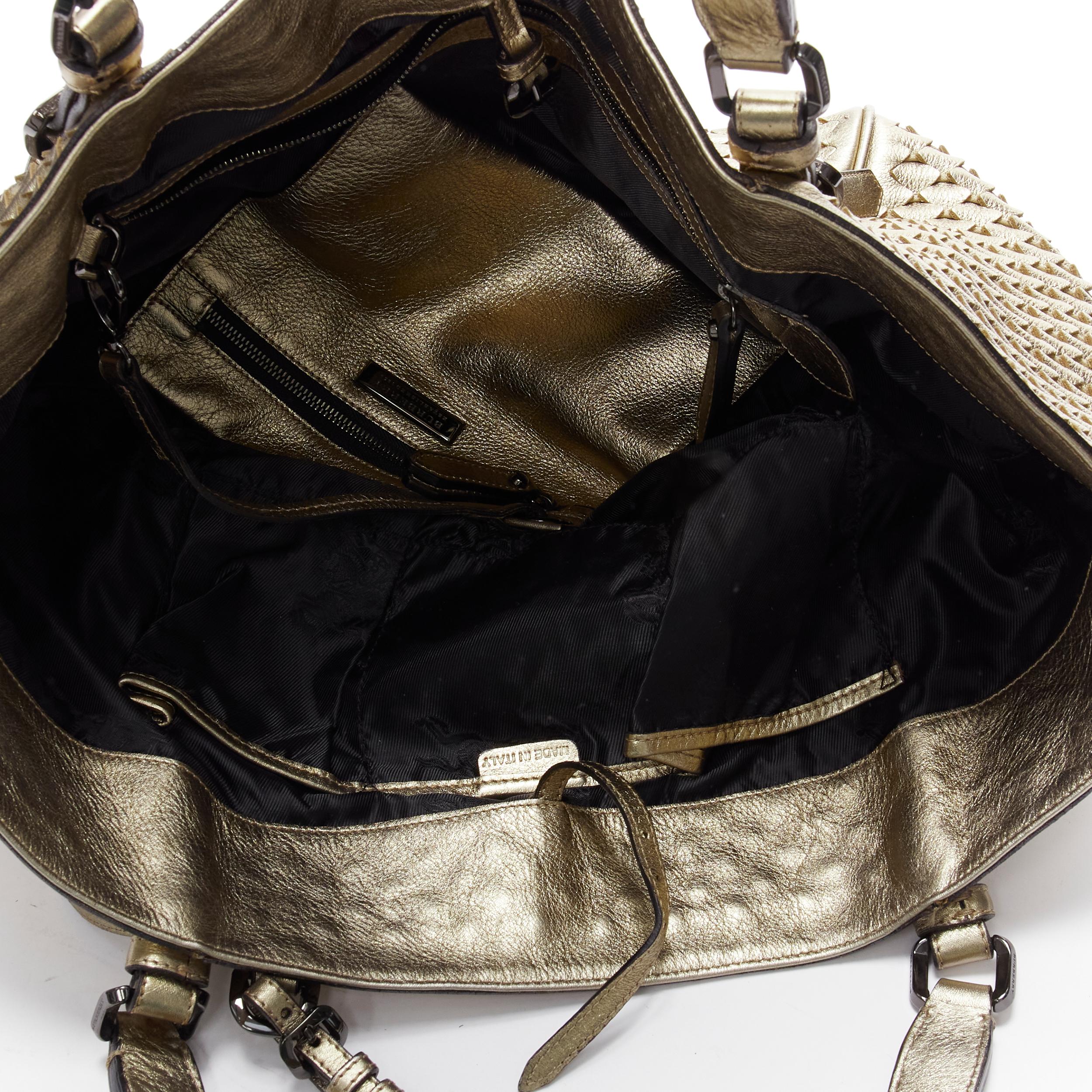 BURBERRY LONDON gold woven textured leather belted large top handle tote bag 4