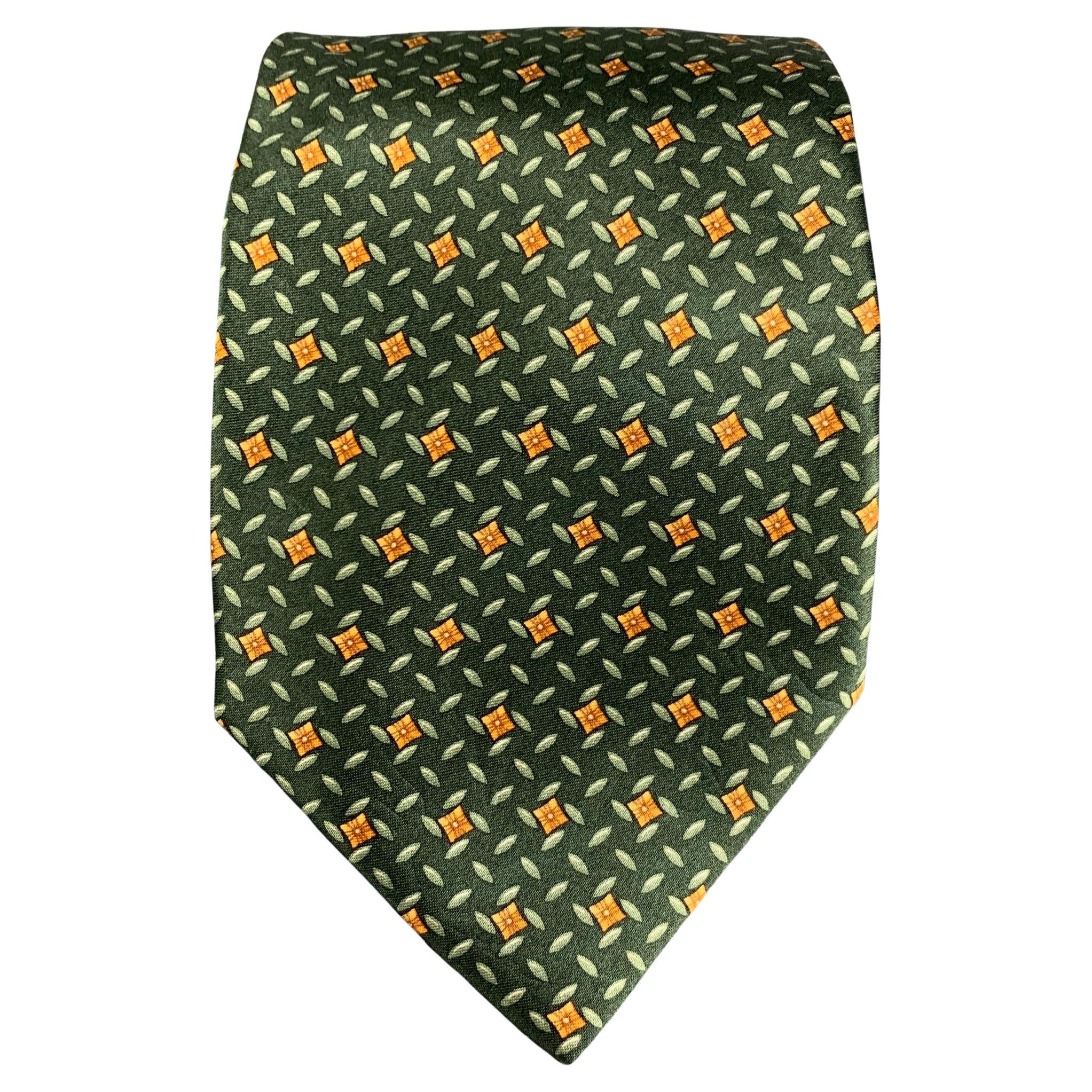 BURBERRY LONDON Green Yellow Silk Tie For Sale at 1stDibs