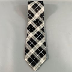 BURBERRY LONDON Grey Black Plaid Silk Tie