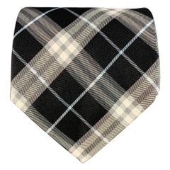 BURBERRY LONDON Grey Black Plaid Silk Tie