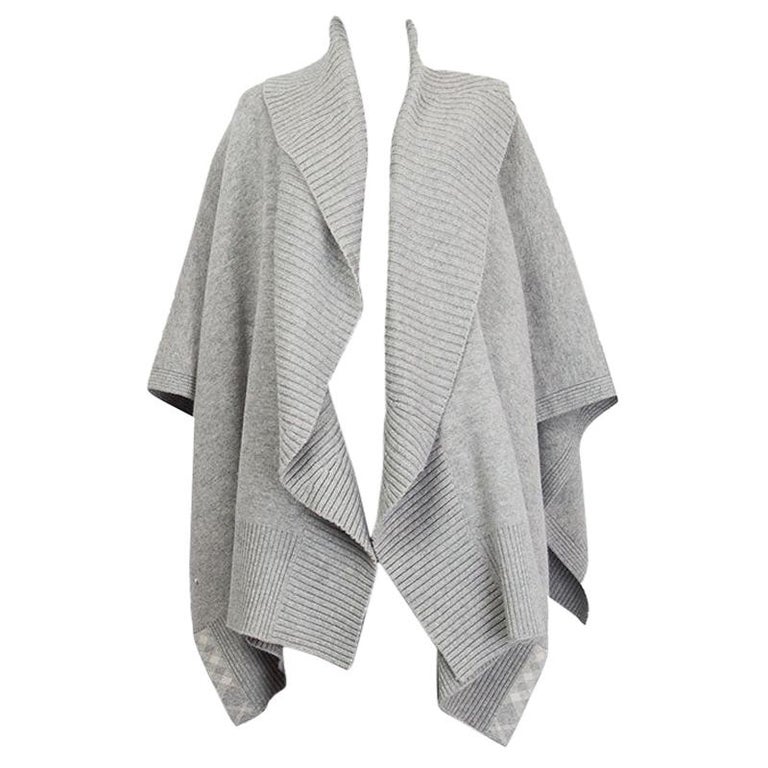 BURBERRY LONDON grey wool and cashmere RIBBED SHAWL COLLAR Cape Jacket OS  at 1stDibs