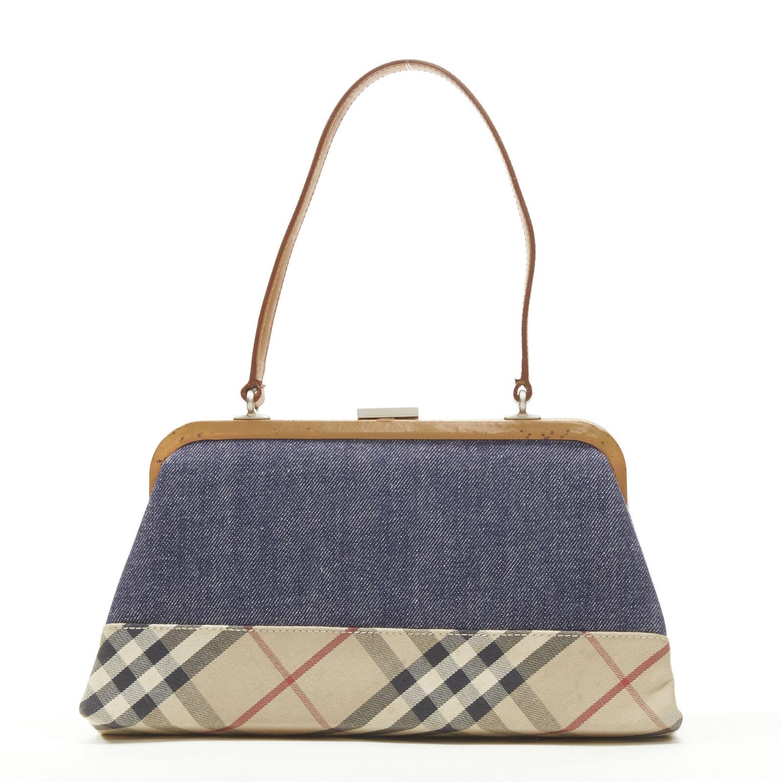 BURBERRY LONDON House - Sac à bandoulière en denim bleu à carreaux et cuir marron avec cadre en vente 1