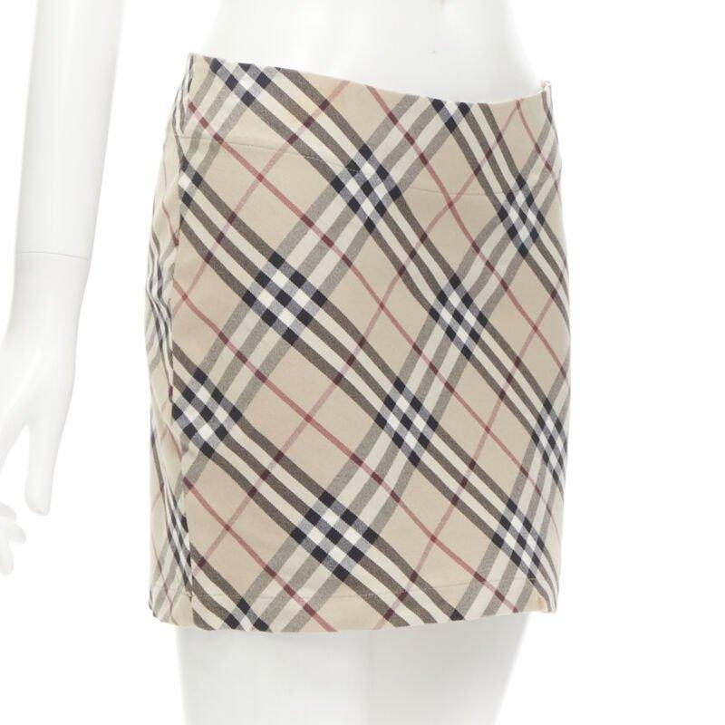 Beige BURBERRY LONDON House Check brown signature mini skirt UK6 US4 S For Sale