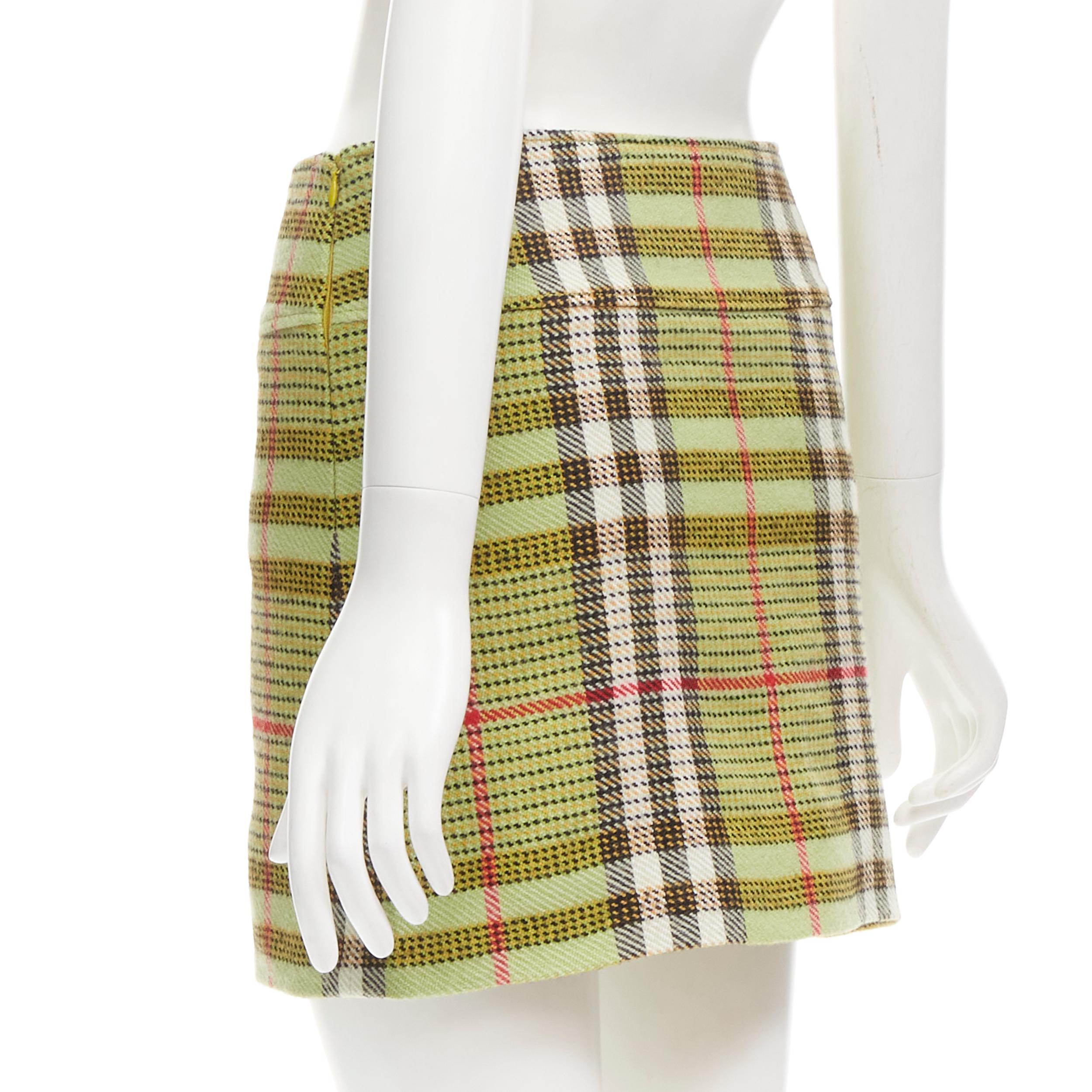 Beige BURBERRY LONDON House Check green wool mini skirt UK6 US4 XS For Sale