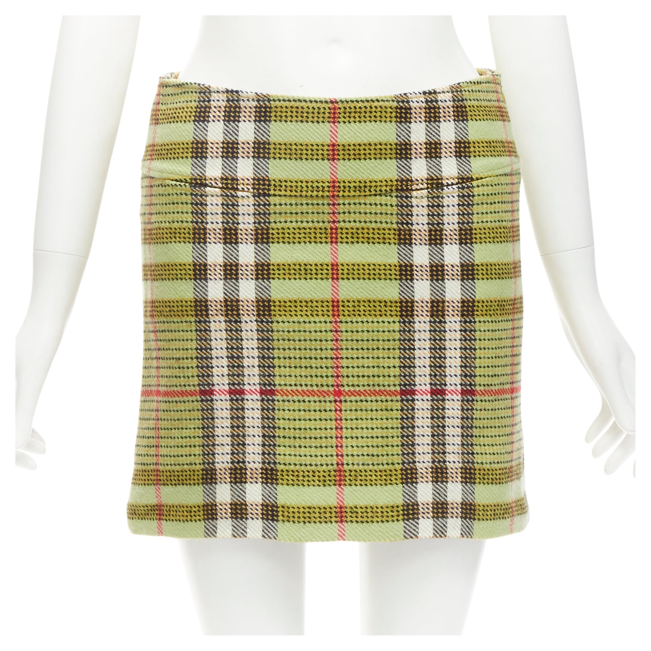 BURBERRY LONDON House Check green wool mini skirt UK6 US4 XS For Sale