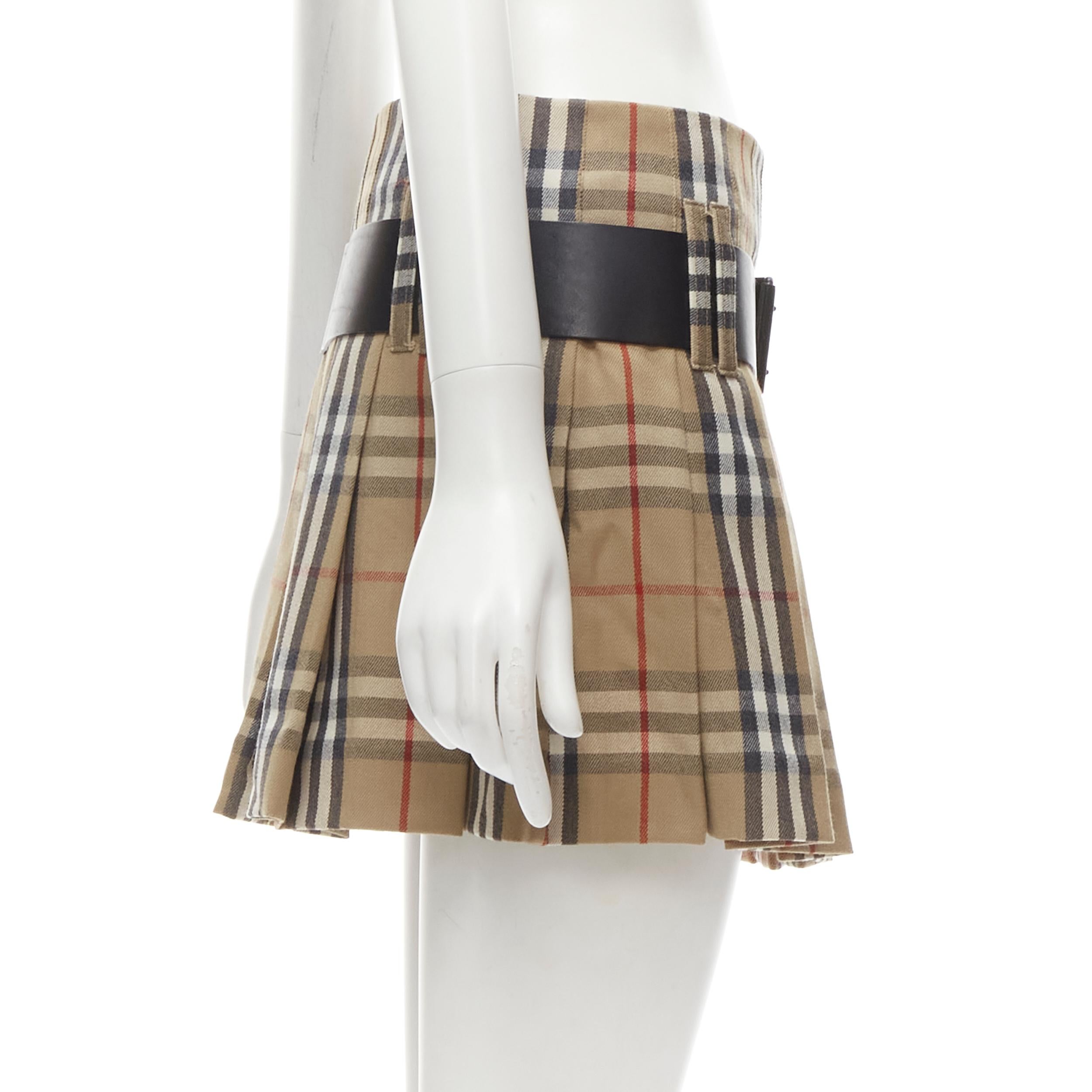  BURBERRY LONDON House - Mini-jupe plissée à carreaux en cuir avec ceinture Y2K GB6 US4 s Pour femmes 