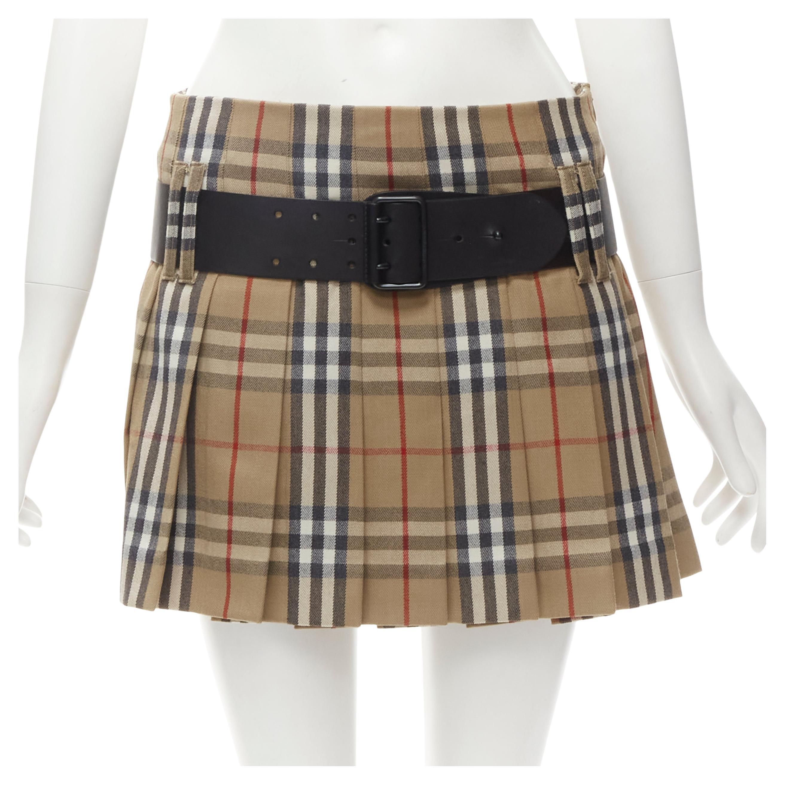 BURBERRY LONDON House Check leather belted pleated mini skirt Y2K UK6 US4 s  For Sale at 1stDibs