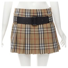 BURBERRY LONDON House Check leather belted pleated mini skirt Y2K UK6 US4 s