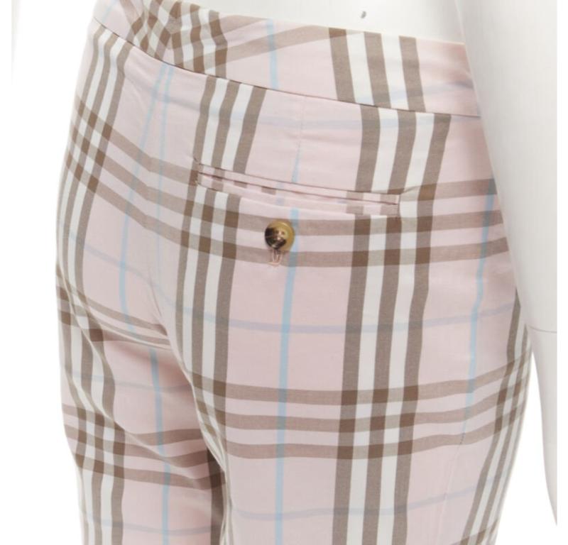 BURBERRY LONDON House Check pink cropped pants Y2K  UK6 US4
Reference: ANWU/A00995
Brand: Burberry
Designer: Christopher Bailey
Material: Feels like cotton
Color: Pink
Pattern: Checkered
Closure: Zip
Extra Details: Button slit back