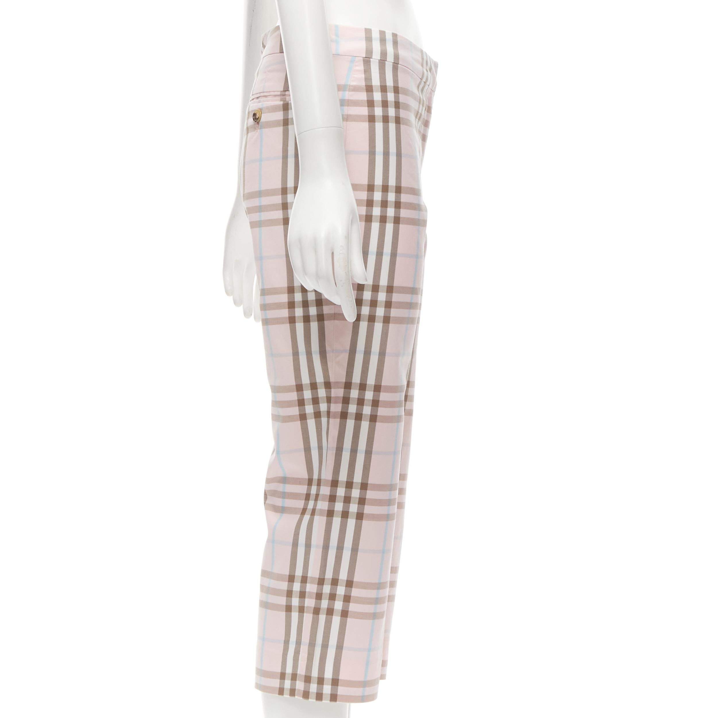 Gray BURBERRY LONDON House Check pink cropped pants Y2K  UK6 US4 For Sale