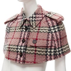 BURBERRY LONDON House Check pink wool boucle cropped capelet trench UK6 US4 S
