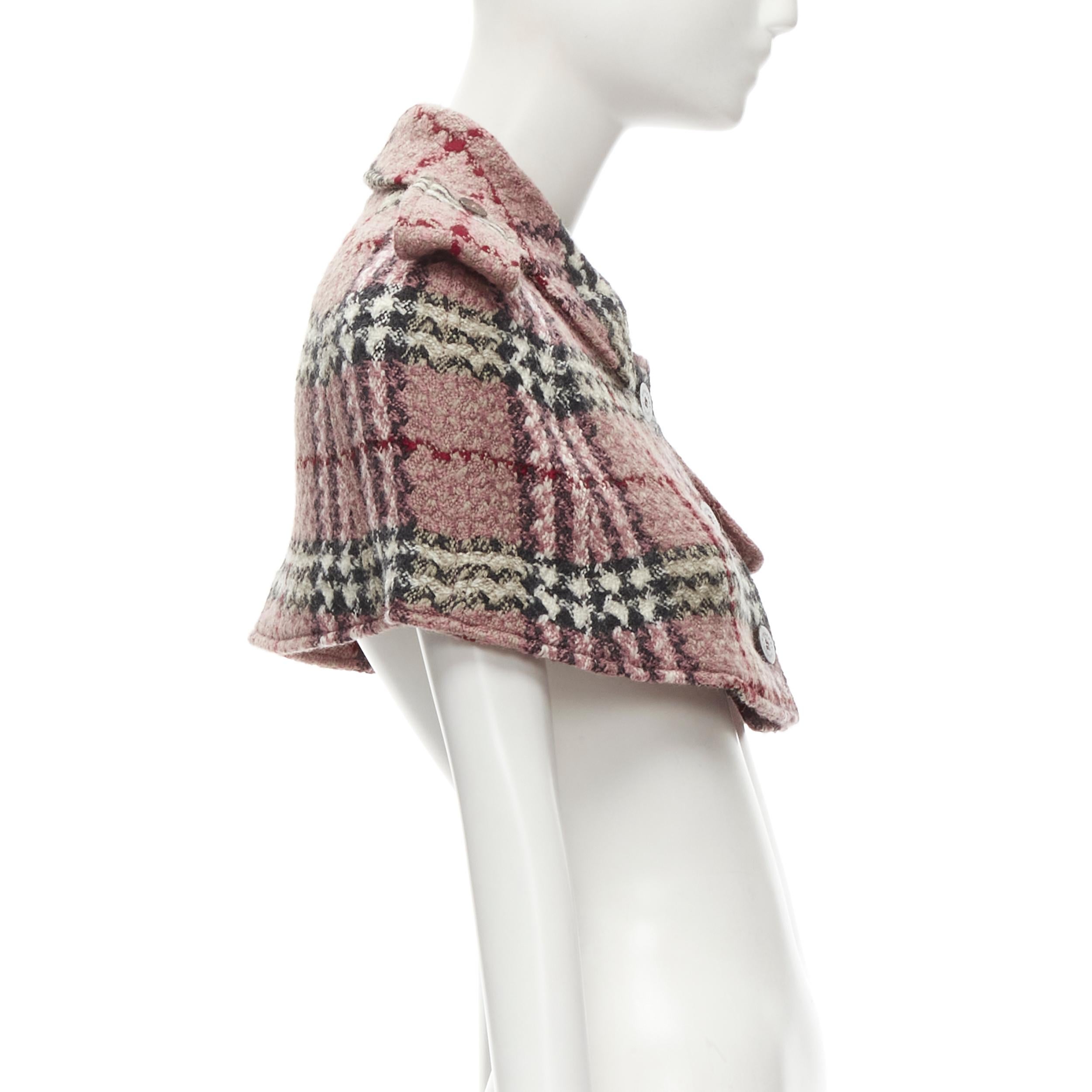 BURBERRY LONDON House Check pink wool boucle cropped capelet trench UK6 US4 S In Excellent Condition In Hong Kong, NT